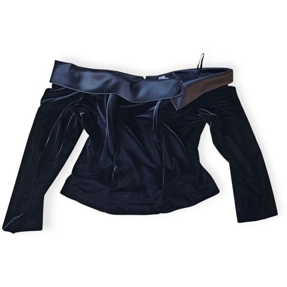 Vintage Alex Evenings Black Velvet Off Shoulder Top - Picture 1 of 10